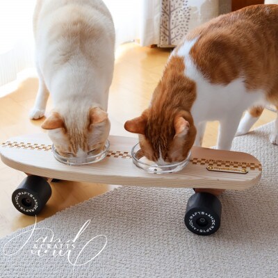 【＆CRAFTS】Pet bowls stand-2BOWLS-(Black)※名入れプレート付き