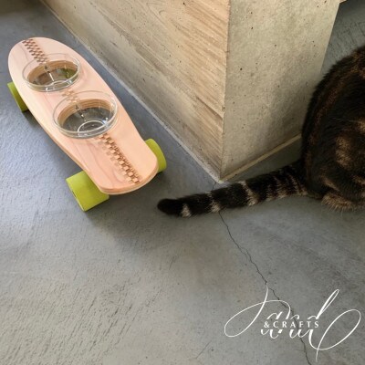 【＆CRAFTS】Pet bowls stand-2BOWLS-(Green)※名入れプレート付き