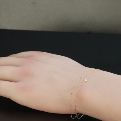 K18ダイヤモンド2連チェーンブレスレット【ダイヤ0.05ct・17cm】マグネット【配送不可地域：沖縄県】