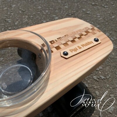 【＆CRAFTS】Pet bowls stand-3BOWLS-(Red)※名入れプレート付き