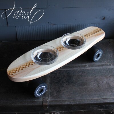 【＆CRAFTS】Pet bowls stand-2BOWLS-(Black)※名入れプレート付き