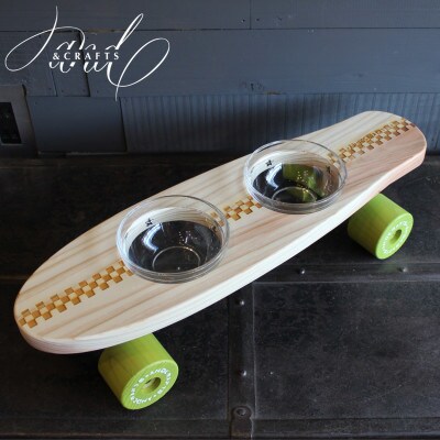 【＆CRAFTS】Pet bowls stand-2BOWLS-(Green)※名入れプレート付き