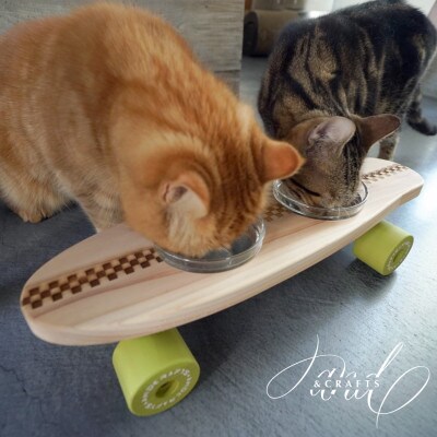 【＆CRAFTS】Pet bowls stand-2BOWLS-(Green)※名入れプレート付き