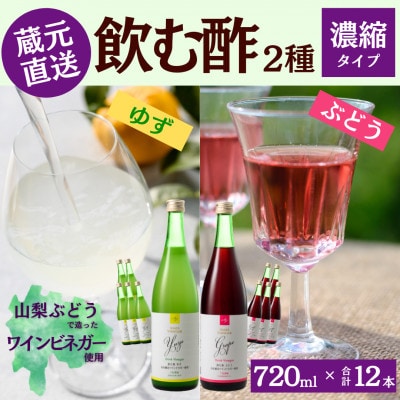 お酢のイメージを変える!ドリンクビネガー2種12本セット(濃縮タイプ飲む酢/山梨産ビネガー使用)