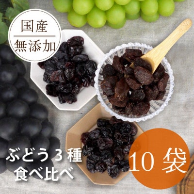 シャインマスカット 巨峰 ピオーネ のレーズン 30g×10袋 食べ比べセット 無添加、砂糖不使用