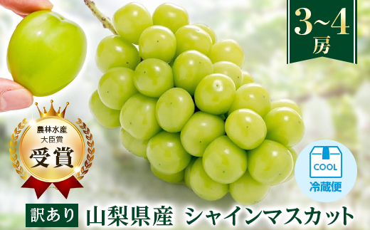 【先行受付 2026年発送】【訳あり】シャインマスカット 3～4房 1.5kg以上【配送不可地域：離島】