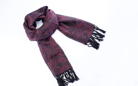 郡内織物　絹紡ストール(シルク100%) ペイズリー赤