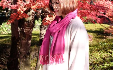 郡内織物　絹紡ストール　パープル　(シルク 100％)