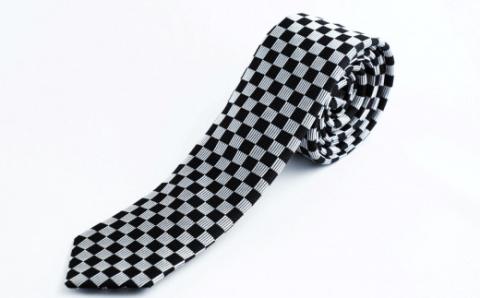 郡内織物　スリムタイ　市松模様(シルク 100％)