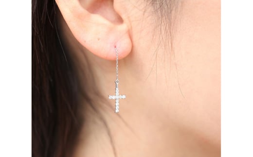 ピアス プラチナ PT900 ダイヤモンド 0.4ct クロス 十字架モチーフ 揺れる チェーン 両耳用【f089-pt】 [株式会社オーダーメイドジュエリーメイ 山梨県 韮崎市 20742944] アクセサリー ジュエリー アクセ