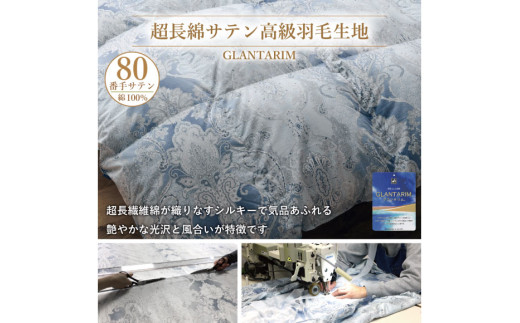 羽毛布団 掛け布団 グース93％ 【ダブル】 1.7kg ポーランド産 80番手サテン 青系 [川村羽毛 山梨県 韮崎市 20743220] 布団 ふとん 羽毛 羽毛掛け布団 寝具 ロイヤルゴールド 400dp 収納袋付 日本製 国産 抗菌 防臭