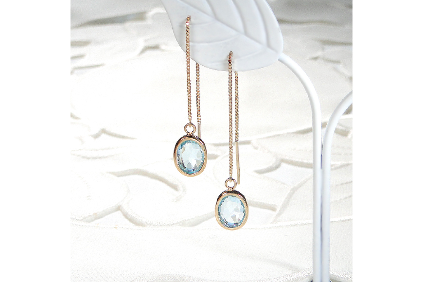 ピアス チェーンピアス K18YG イエローゴールド ブルートパーズ オーバル ローズカット レディース ベネチアンチェーン 揺れるピアス 楕円 【f233-bt-k18yg】 アクセサリー アクセ ジュエリー [オーダーメイドジュエリーメイ 山梨県 韮崎市 20745212]