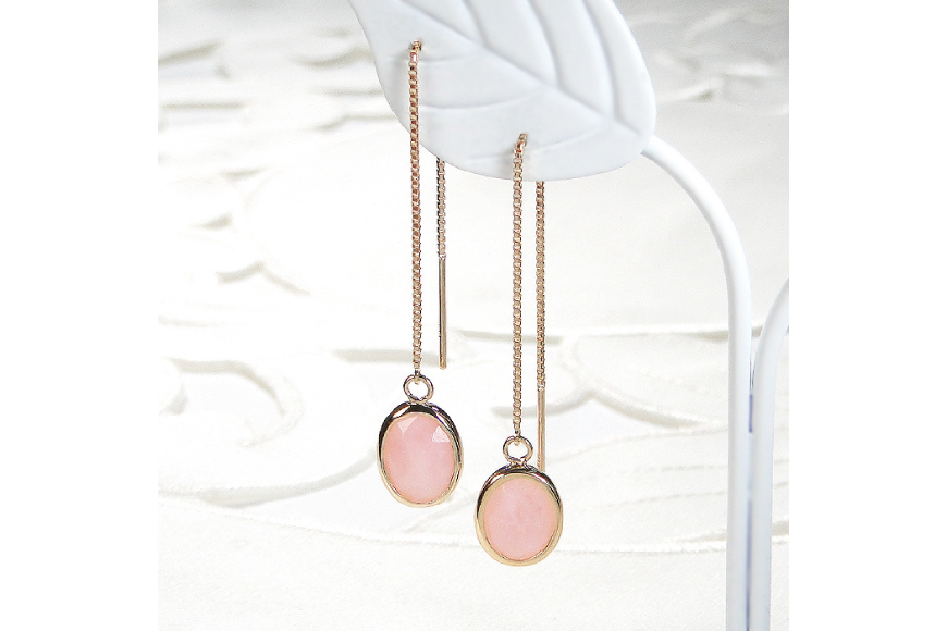 ピアス チェーンピアス K18YG イエローゴールド ピンクオパール ローズカット オーバル レディース ベネチアンチェーン 揺れるピアス 楕円 アクセサリー アクセ ジュエリー [オーダーメイドジュエリーメイ 山梨県 韮崎市 20745214]