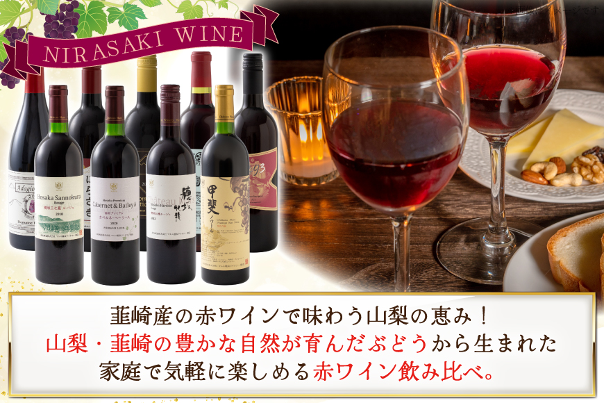 ワイン 赤ワイン好き必見！ 韮崎産 赤ワイン 9本 飲み比べ セット 750ml 8本 720ml 1本 [株式会社まあめいく 山梨県 韮崎市 20745325] ワイン Wine わいん 飲み比べセット お酒 酒 山梨ワイン セット
