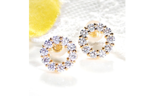 ピアス K18YG ゴールド ダイヤ 0.8ct サークル ラウンドモチーフ スタッドピアス【f208-k18yg】 [株式会社オーダーメイドジュエリーメイ 山梨県 韮崎市 20742664] アクセサリー アクセ ジュエリー ダイヤモンド