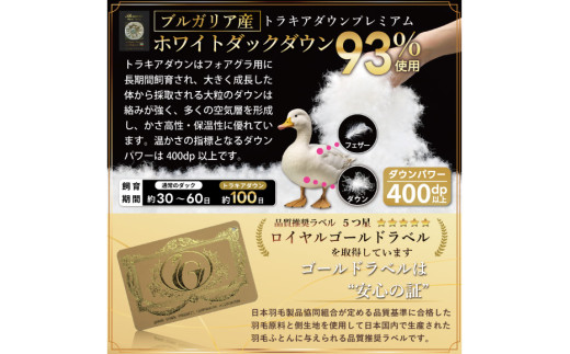 【冬用】洗える 羽毛布団 本掛け セミダブル ホワイトダックダウン93％ ネイビー 無地 1.5kg ブルガリア産 [川村羽毛 山梨県 韮崎市 20742894] 羽毛 布団 羽毛ふとん 本掛け布団 ロイヤルゴールドラベル コインランドリー 増量