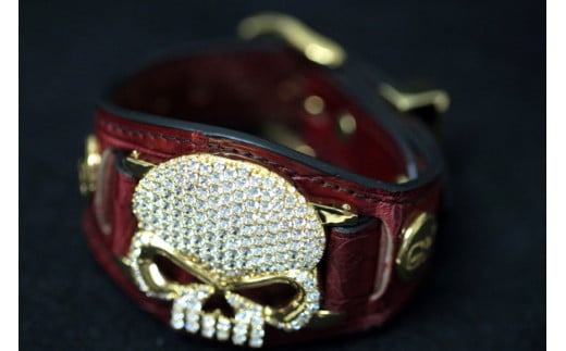 ブレスレット Go-Guts スカルモチーフ K18YG ダイヤ 約6.45ct 【gg001-k18yg】 [オーダーメイドジュエリーメイ 山梨県 韮崎市 20743569] アクセ 腕輪 レザー 革