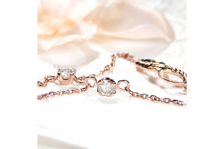 ハワイアンジュエリー ブレスレット K18PG ピンクゴールド ダイヤモンド 0.2ct 無限大 ∞ インフィニティ 18金 手彫り彫刻 チェーンブレスレット アクセサリー アクセ ジュエリー 【f184-k18pg】 [オーダーメイドジュエリーメイ 山梨県 韮崎市 20745206]