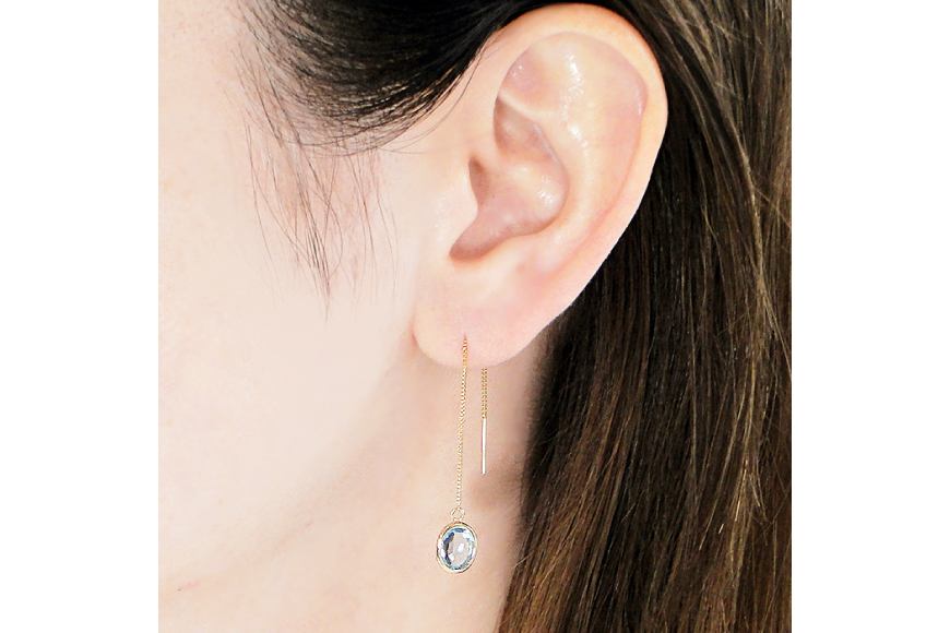 ピアス チェーンピアス K18YG イエローゴールド ブルートパーズ オーバル ローズカット レディース ベネチアンチェーン 揺れるピアス 楕円 【f233-bt-k18yg】 アクセサリー アクセ ジュエリー [オーダーメイドジュエリーメイ 山梨県 韮崎市 20745212]