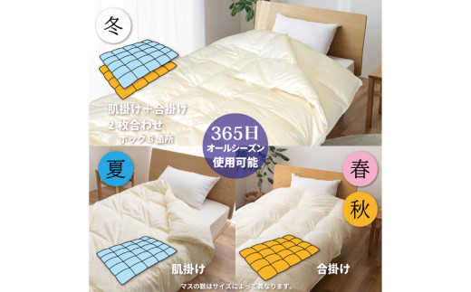 【オールシーズン】羽毛布団 2枚合わせ 肌掛け ＆ 合掛け シングル マザーグースダウン 95％ ポーランド産 1.1kg 100×140番手 サテン グランミュゼ (無地 アイボリー) [川村羽毛 山梨県 韮崎市 20743649] 布団