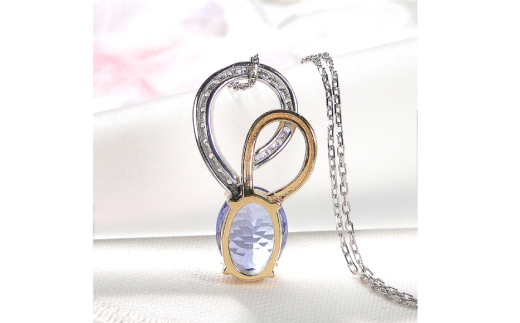 ネックレス K18YG PT900 イエローゴールド プラチナ コンビ 0.18ct ダイヤモンド タンザナイト 大粒 オーバル 誕生石 ハート ペンダント 大ぶり 【f274-ta-ygpt】 [オーダーメイドジュエリーメイ 山梨県 韮崎市 20745059]