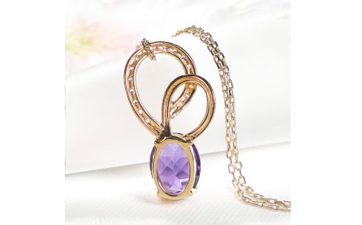 ペンダント ネックレス K18YG イエローゴールド 0.18ct ダイヤモンド アメジスト 大粒 オーバル 誕生石 華やか ハート 大ぶり 【f274-am-k18yg】 [株式会社オーダーメイドジュエリーメイ 山梨県 韮崎市 20745061]