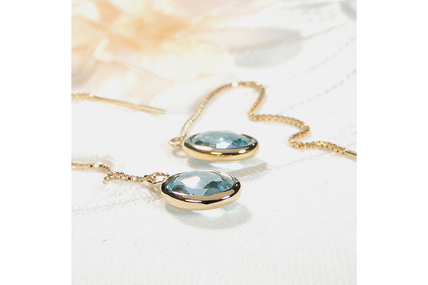 ピアス チェーンピアス K18YG イエローゴールド ブルートパーズ オーバル ローズカット レディース ベネチアンチェーン 揺れるピアス 楕円 【f233-bt-k18yg】 アクセサリー アクセ ジュエリー [オーダーメイドジュエリーメイ 山梨県 韮崎市 20745212]