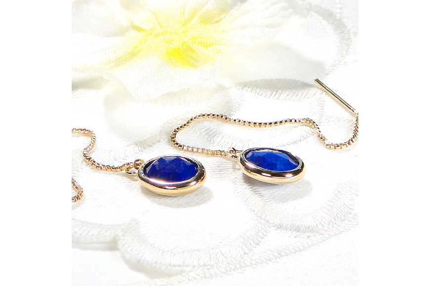 ピアス チェーンピアス K18YG イエローゴールド ラピスラズリ オーバル ローズカット レディース ベネチアンチェーン 揺れるピアス 楕円 アクセサリー アクセ ジュエリー [オーダーメイドジュエリーメイ 山梨県 韮崎市 20745213]