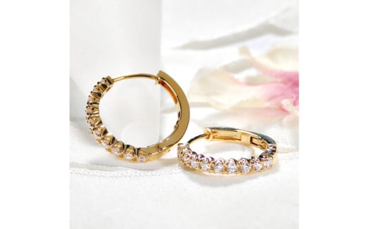 ピアス フープピアス K18YG イエローゴールド ダイヤモンド 0.35ct レディース 18金 円 丸 輪っか バネ式 キャッチレス 中折れピアス【f215-k18yg】 [株式会社オーダーメイドジュエリーメイ 山梨県 韮崎市 20743778] ジュエリー アクセサリー