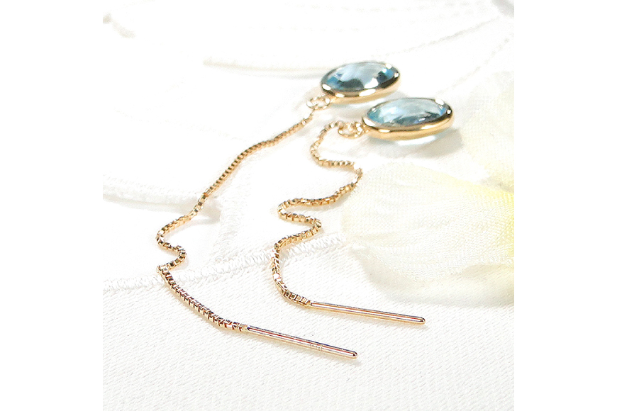 ピアス チェーンピアス K18YG イエローゴールド ブルートパーズ オーバル ローズカット レディース ベネチアンチェーン 揺れるピアス 楕円 【f233-bt-k18yg】 アクセサリー アクセ ジュエリー [オーダーメイドジュエリーメイ 山梨県 韮崎市 20745212]