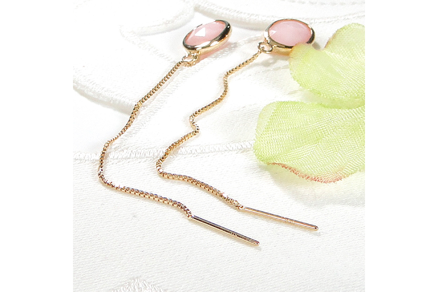 ピアス チェーンピアス K18YG イエローゴールド ピンクオパール ローズカット オーバル レディース ベネチアンチェーン 揺れるピアス 楕円 アクセサリー アクセ ジュエリー [オーダーメイドジュエリーメイ 山梨県 韮崎市 20745214]