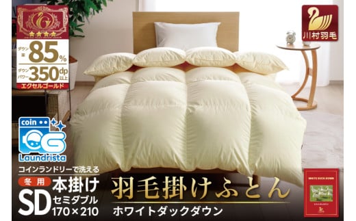 【冬用】洗える 羽毛布団 かけ布団 冬 掛け布団 セミダブル 本掛け ホワイトダックダウン 85％ 1.4kg 無地 アイボリー布団 ふとん 羽毛 肌掛け 掛け布団 寝具 エクセルゴールドラベル 日本製 国産 抗菌 防臭 コインランドリー 増量 [川村羽毛 山梨県 韮崎市 20742915]