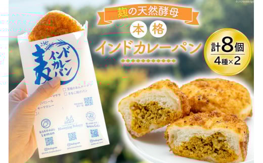 カレーパン4種 (計8個) 麹 自然 天然培養酵母パン 個包装 本格インドカレー 天然スパイス [天然培養酵母パン Blooming Bakery 山梨県 韮崎市 20742956] カレーパン パン ぱん 冷凍 詰め合わせ 天然酵母