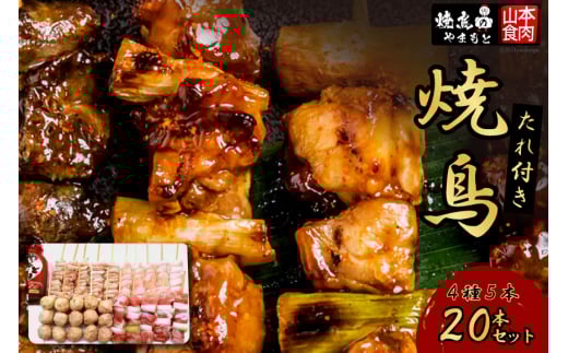焼き鳥 焼鳥たれ付き4種5本(20本セット) [山本食肉 山梨県 韮崎市 20743346] やきとり 焼鳥 セット 鶏肉 冷凍 小分け 食べ比べ バーベキュー BBQ 惣菜 串 おかず おつまみ 国産 ねぎま つくね 皮 ぼんじり