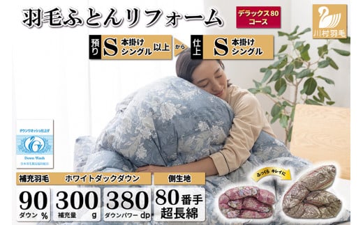リフレッシュ 羽毛布団 掛け布団 シングル リフォーム  クリーニング 布団洗浄 仕立て直し デラックス 【ホワイトダックダウン90％ 80サテン超長綿 青 柄おまかせ】 布団打ち直し 布団リフォーム リフレッシュサービス 布団 羽毛 ふとん ダウン ダウンケット 羽毛ぶとん 打ち直し 抗菌防臭 [川村羽毛  山梨県 韮崎市 20743590]