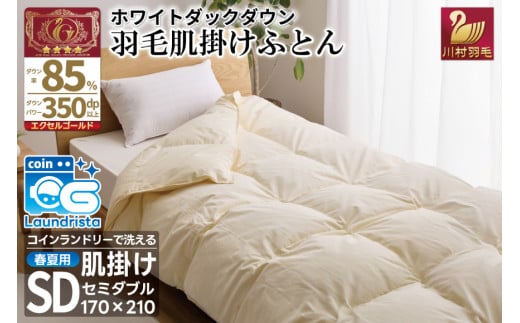 【春夏用】洗える！ 羽毛 肌掛け布団 セミダブル ホワイトダックダウン 85% 0.5kg (無地 アイボリー) [川村羽毛 山梨県 韮崎市 20743632] 布羽毛布団 布団 ふとん 羽毛 肌掛け 掛け布団 寝具 夏用 日本製 国産 抗菌防臭 無地 コインランドリー