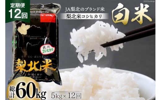 【定期便】【12回 米 定期便 】 武川米 コシヒカリ 5kg×12回 総計60kg [梨北農業協同組合 山梨県 韮崎市 20743673] こしひかり お米 おこめ こめ コメ 精米 60キロ ご飯 ごはん 白米 国産 JA梨北