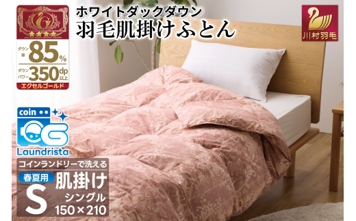 【春夏用】洗える！ 羽毛 肌掛け布団 シングル ホワイトダックダウン 85% 0.4kg 赤系 [川村羽毛 山梨県 韮崎市 20743699] 羽毛布団 布団 ふとん 羽毛 肌掛け 掛け布団 寝具 夏用 日本製 国産 抗菌防臭 無地 コインランドリー