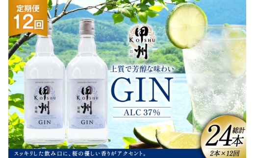 【定期便12回】甲州韮崎 ジン 700ml×2本 ジントニック ハイボール 甲州韮崎 ジン セット 酒 お酒 洋酒 地酒 スピリッツ 蒸留酒 国産 カクテル JIN ソーダ割り ソーダ アルコール 37％ ボタニカル GIN ライム [株式会社マツムラ酒販 山梨県 韮崎市 20744983]