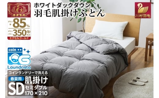 【春夏用】洗える！ 羽毛 肌掛け布団 セミダブル ホワイトダックダウン 85%  (無地 グレー) 羽毛布団 布団 ふとん 羽毛 肌掛け 掛け布団 寝具 夏用 日本製 国産 抗菌防臭 無地 コインランドリー [川村羽毛 山梨県 韮崎市 20745099]