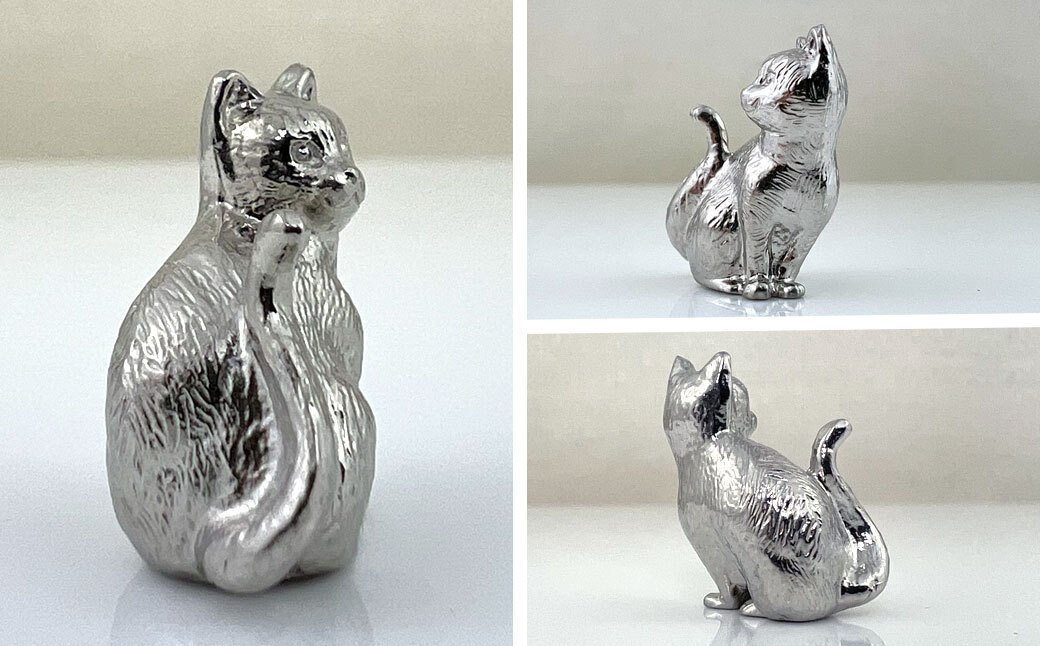 純プラチナ製(Pt999) 幸運かぎしっぽネコ ミニチュアオブジェ ALPER035
