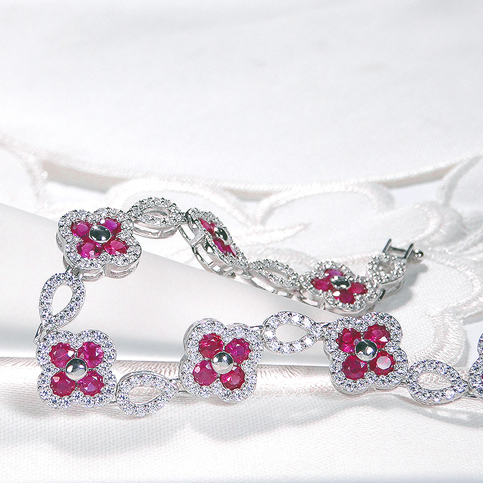 ブレスレット プラチナ PT900 ダイヤモンド 1.8ct ルビー クローバー ドロップ モチーフ テニスブレスレット ゴージャス ダイヤモンドブレス ルビー 7月 誕生石 四つ葉 豪華 レディース ジュエリー【f291-rd-pt】 ALPAZ175