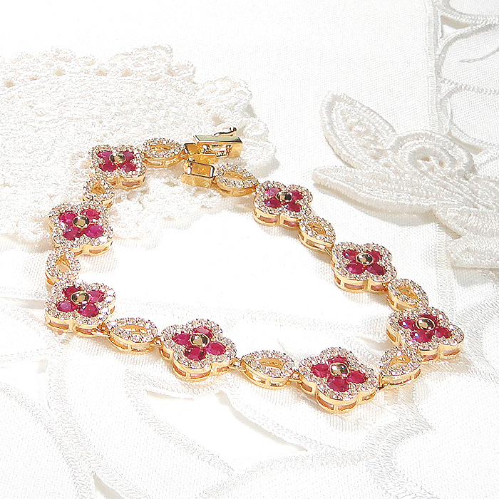 ブレスレット K18YG イエローゴールド ダイヤモンド 1.8ct ルビー クローバー ドロップ モチーフ 18金 テニスブレスレット ゴージャス ルビーブレスレット 7月 誕生石 四つ葉 豪華 レディース ジュエリー【f291-rd-k18yg】 ALPAZ176