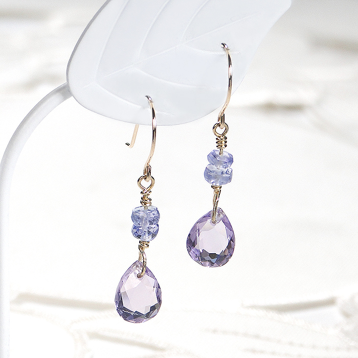 フックピアス K18YG タンザナイト アメジスト ペアシェイプ 18金 揺れるピアス 2月 12月 誕生石 クリスマス ジュエリー【f163-k18yg-am】ALPAZ182