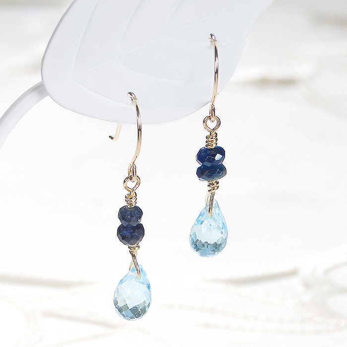 フックピアス K18YG サファイア ブルートパーズ ペアシェイプ 18金 揺れるピアス 誕生石 クリスマス ジュエリー【f163-k18yg-bt】ALPAZ183