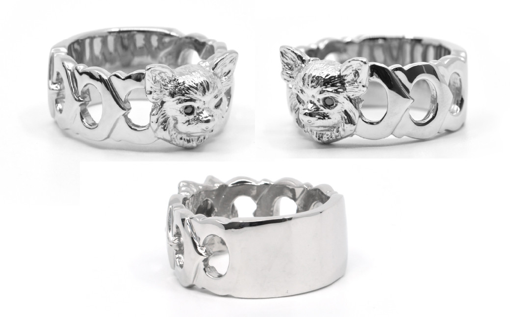 純プラチナ製(Pt999) 『チワワ』ブラックダイヤ入りリング ALPER002