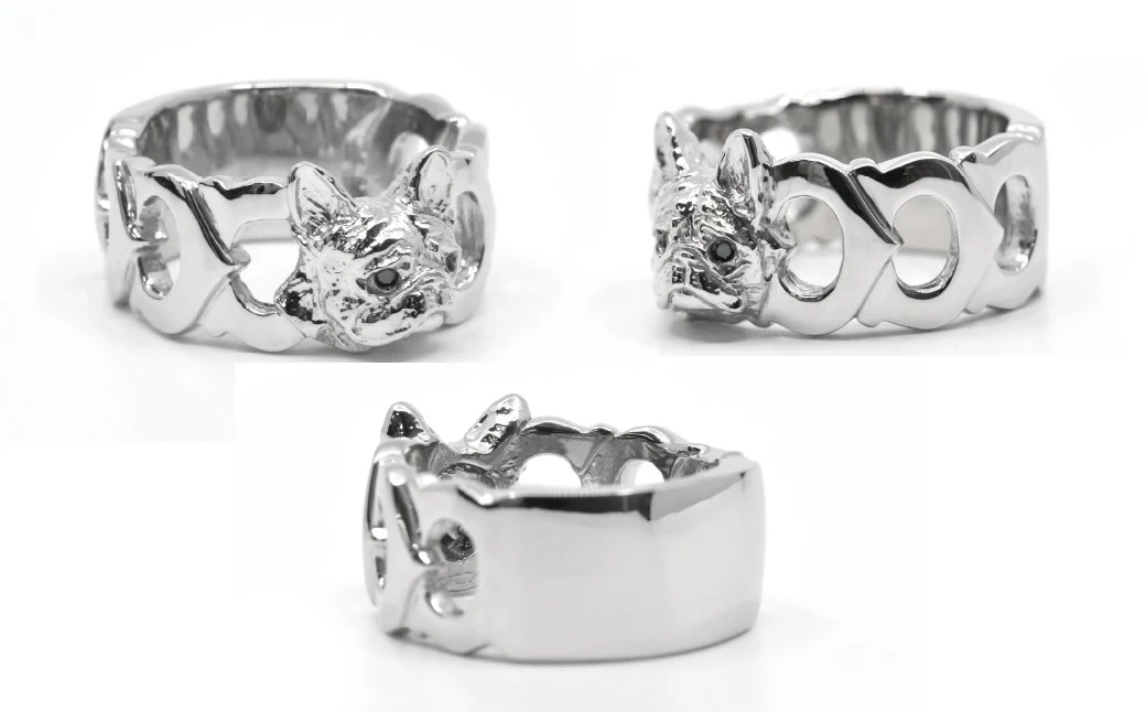 純プラチナ製(Pt999) 『フレンチブルドッグ』ブラックダイヤ入りリング ALPER003