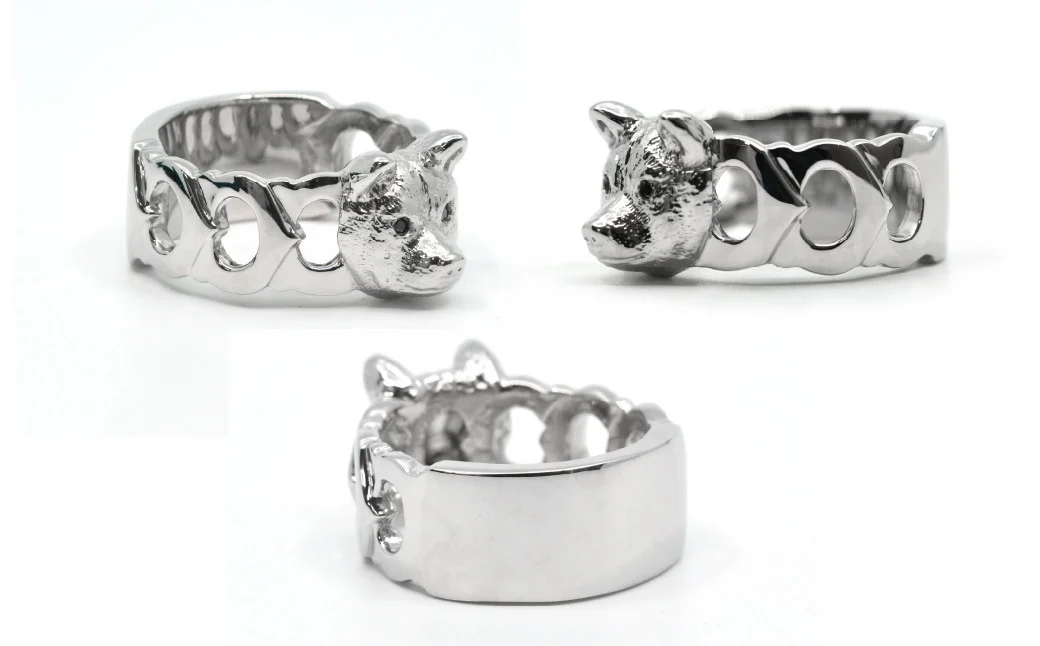 純プラチナ製(Pt999) 『柴犬』ブラックダイヤ入りリング ALPER007