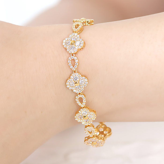 ブレスレット K18YG イエローゴールド ダイヤモンド 4.5ct クローバー ドロップ モチーフ テニスブレスレット ゴージャス ダイヤモンドブレス ダイヤブレスレット 四つ葉 豪華 レディース ジュエリー【291-d-k18yg】 ALPAZ174
