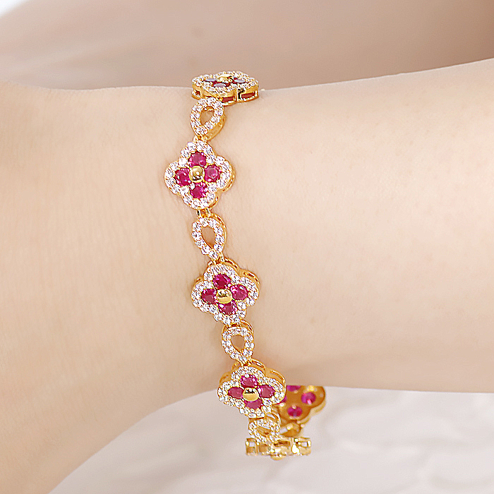 ブレスレット K18YG イエローゴールド ダイヤモンド 1.8ct ルビー クローバー ドロップ モチーフ 18金 テニスブレスレット ゴージャス ルビーブレスレット 7月 誕生石 四つ葉 豪華 レディース ジュエリー【f291-rd-k18yg】 ALPAZ176